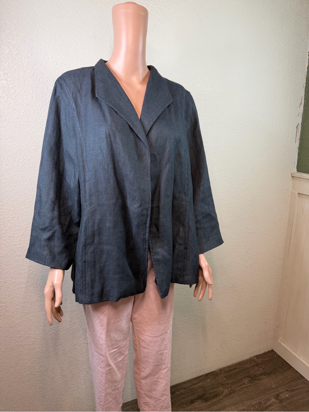 Eileen Fisher Jacket Gray Linen Blend Sz Xl Lagenlook Minimalist Open Front - Picture 13 of 14